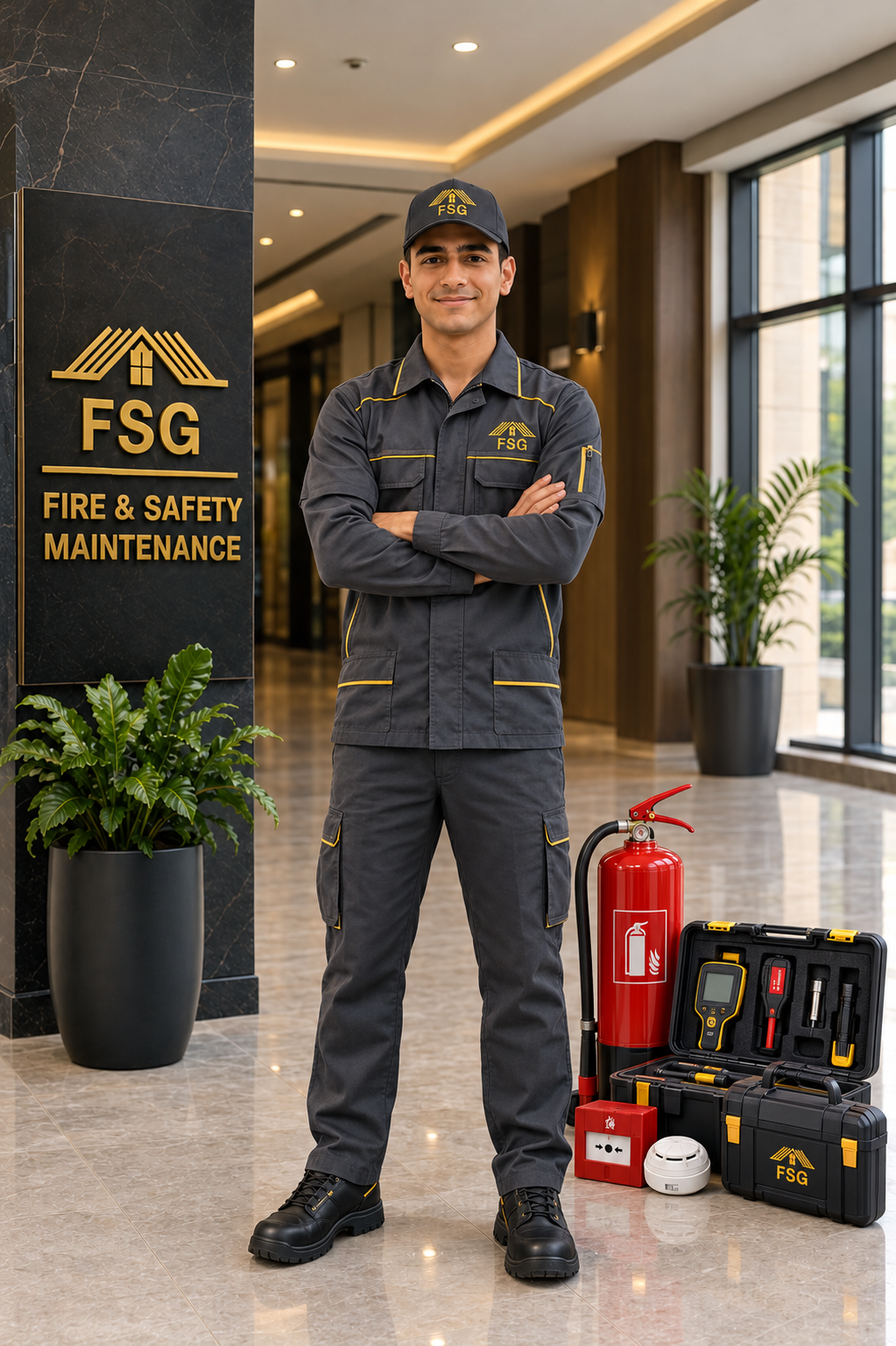 FSG Fire Safety Professional in Modern Lobby